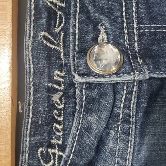 Grace in LA jeans women's size 3 blue silver embroidered pockets jewels capri - Picture 7 of 16
